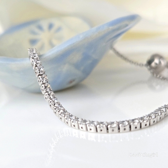 NEW White Gold Sterling Silver Bead Slider Tennis Bracelet - Picture 7 of 11